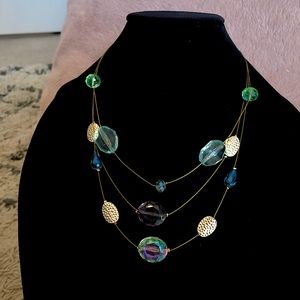 NWOT Triple Layer Gold Bead Colorful Necklace